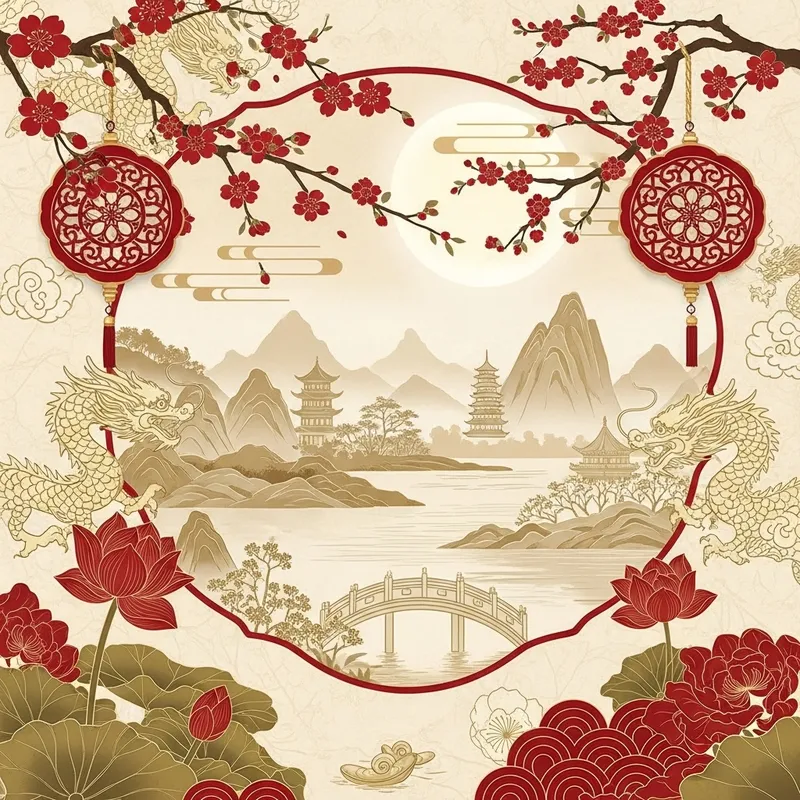 Chinese Wallpaper Design with Traditional Oriental Elements