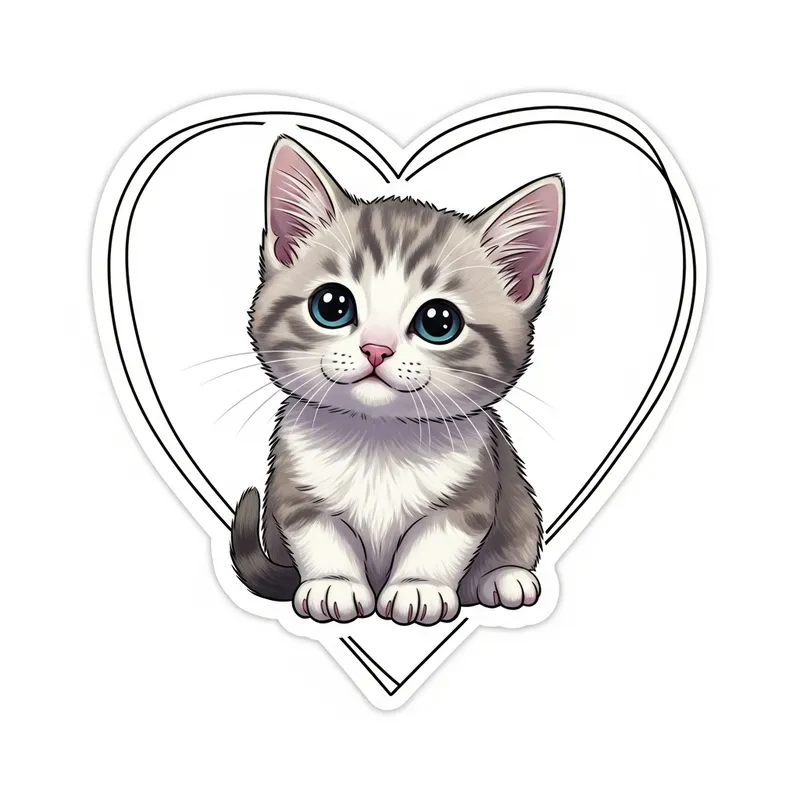 Adorable Kitten Sticker Design | Cute Cat Sticker with Heart Outline