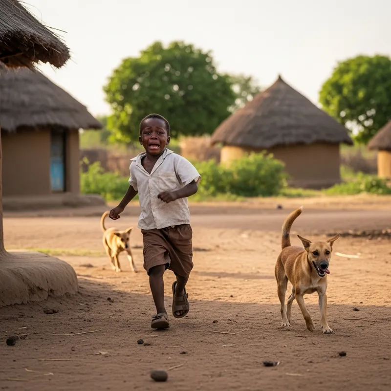 Scared Black Child Running in Village | School Clothes Scared Black Child Running in Village | School Clothes