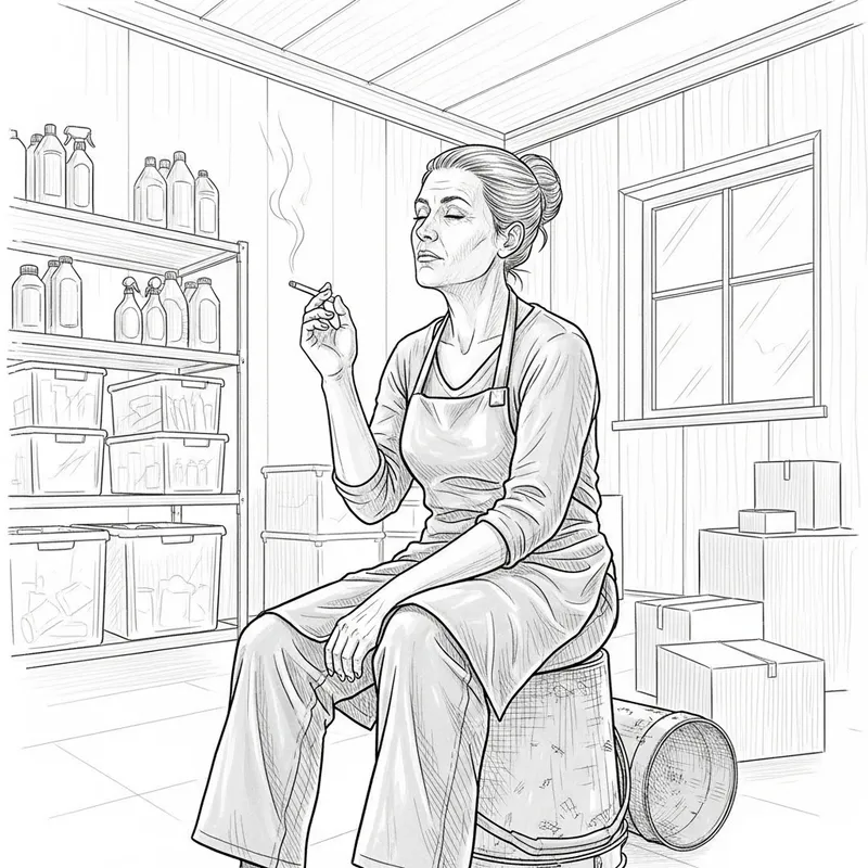 European Cleaning Lady Sketch in Gray Apron