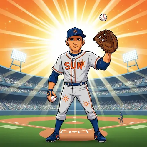 MLB Sun: Abstract Heroic Baseball Character with Sun-Inspired Symbols