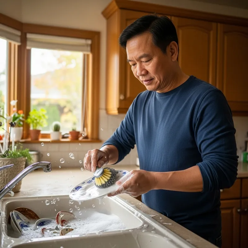 Vietnamese Man Washing Dishes | Authentic Kitchen Moment Vietnamese Man Washing Dishes | Authentic Kitchen Moment