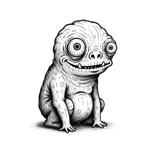 Quirky Black and White Monster Illustration