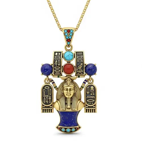 Exquisite Ancient Egyptian Pendant - Gold with Hieroglyph Patterns