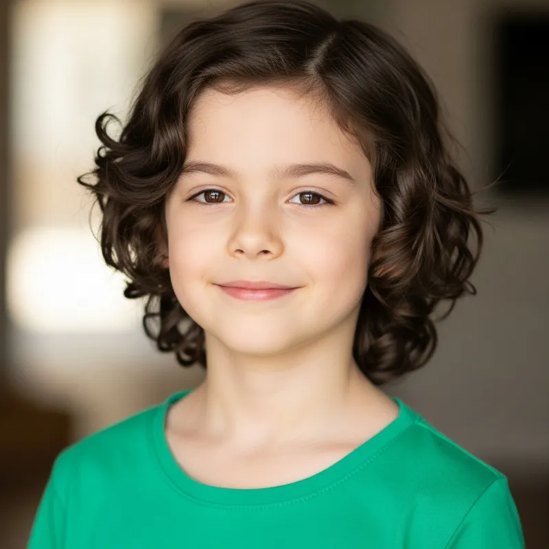 South Korean Boy with Curly Hair in Green Shirt