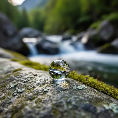 Crystal Clear Water Droplet on Stone | Mountain Stream Background