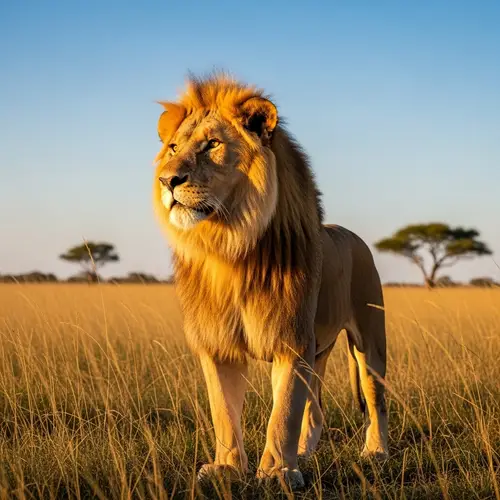 Golden Lion Majestically Roaming the Savannah