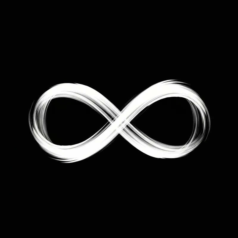 Simple White Brush Stroke Infinity Symbol on Black Background
