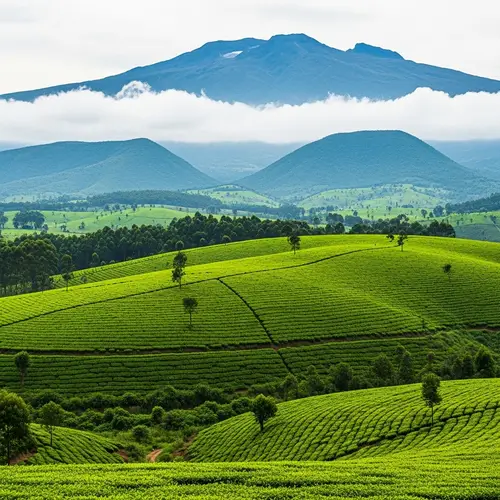 Lush Green Tea Plantation at Mount Kenya - Serene Landscape