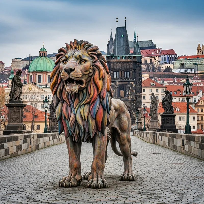 Majestic Lion with Two Tails on Charles Bridge, Prague | Canon EOS 5D Mark IV
