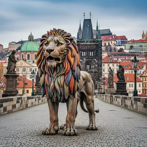 Regal Lion with Two Tails on Charles Bridge, Prague
