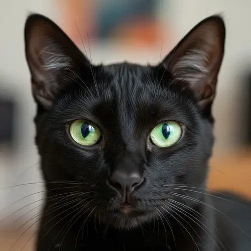 Sleek Black Domestic Cat with Vibrant Green Eyes