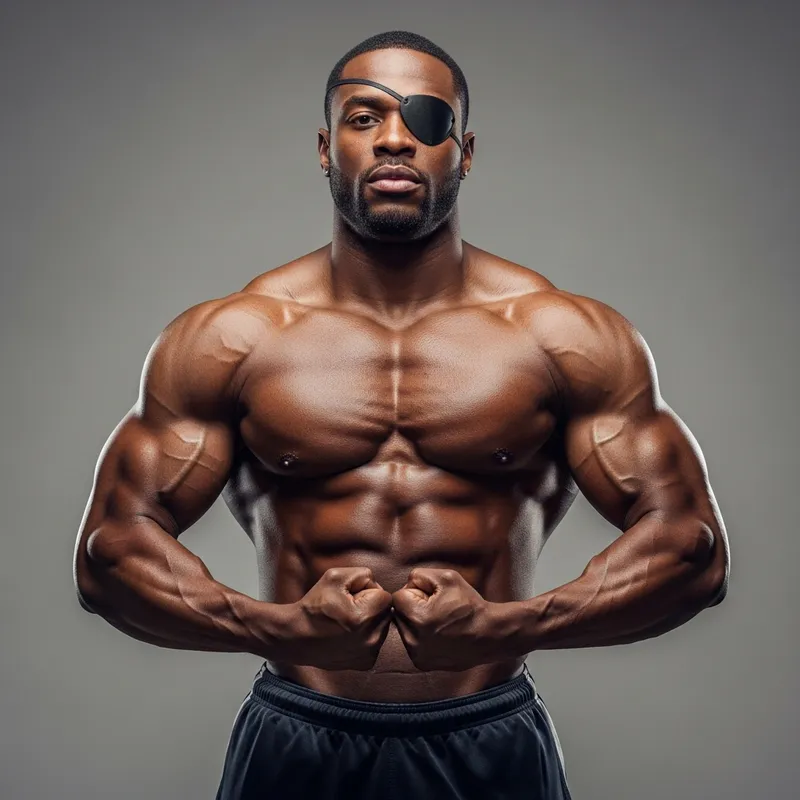 African American Man without Eye: Black, Muscle Power