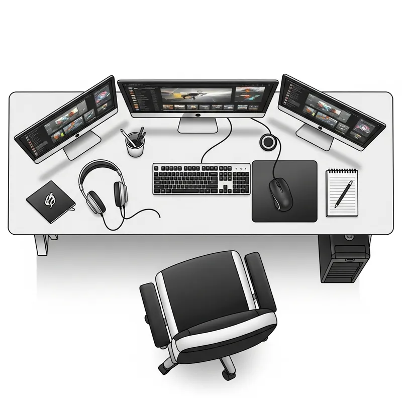 Bird's Eye View of Black and White Computer Setup