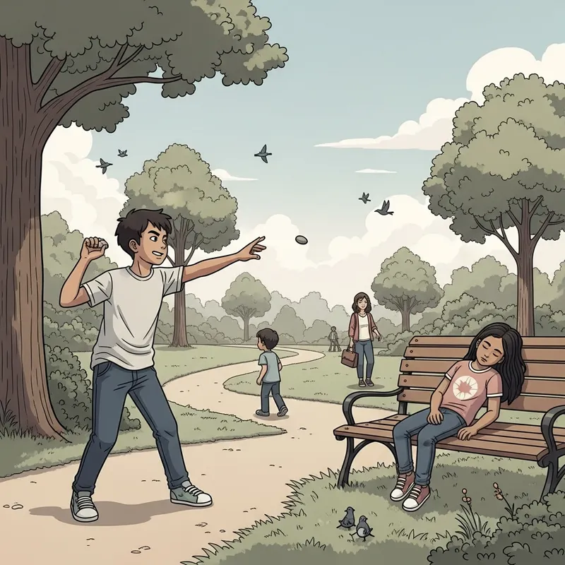 Bully Throws Rock at Napping Girl in Park Scene Bully Throws Rock at Napping Girl in Park Scene