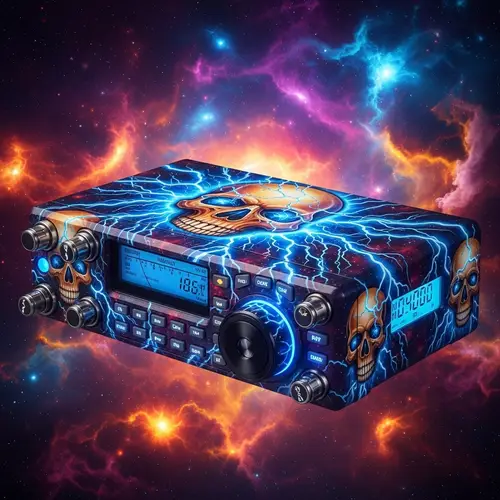 Vibrant Ham Radio with Skulls and Lightning Art