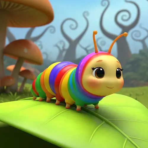Cheerful Cartoon Caterpillar in a Whimsical Forest