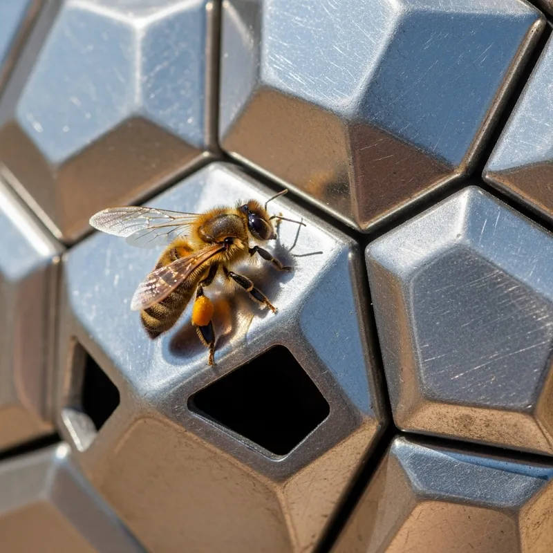 Detail of Bee Landing on Modern Geometric Metal Design
