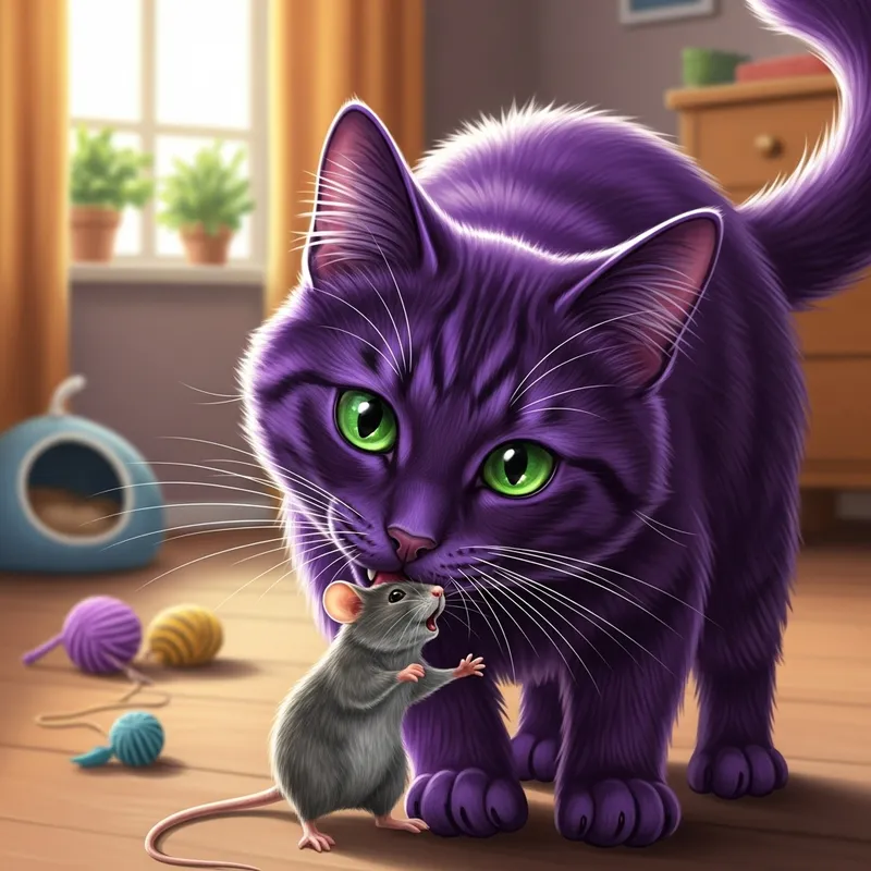 Purple Cat Enjoying a Meal