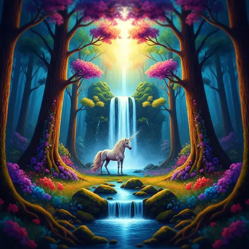 Mystical Forest Unicorn | Dreamlike Vibrant Scene
