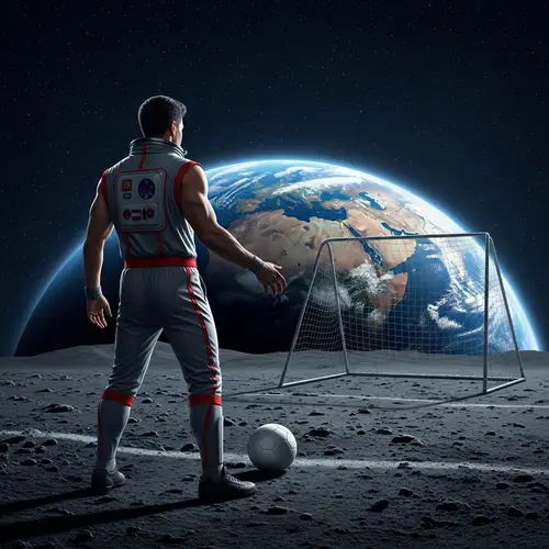 Soccer Player on Moon: Breathtaking View of Earth | Website Name