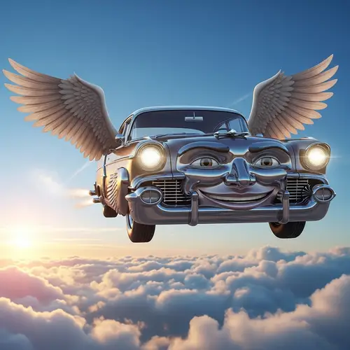 Car with Wings and a Man's Face - Unique Design