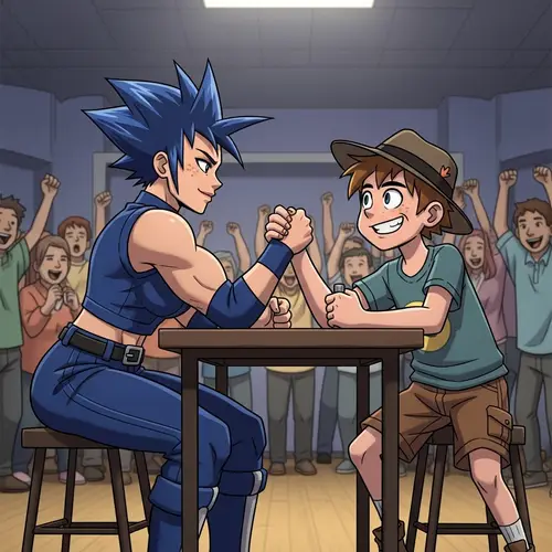 Muscular Girl vs. Quirky Boy: Friendly Arm-Wrestling Match