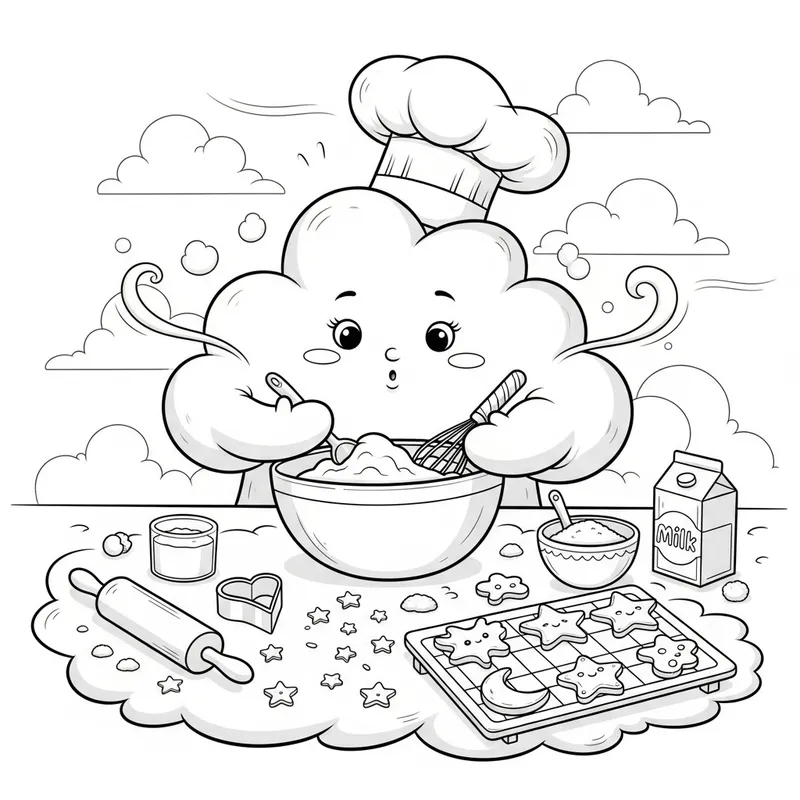 Enchanting Cloud Baking | Digital Coloring Page for Kids