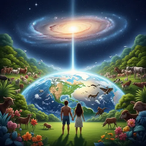 Biblical Creation Story Art: Heaven, Earth, Adam & Eve