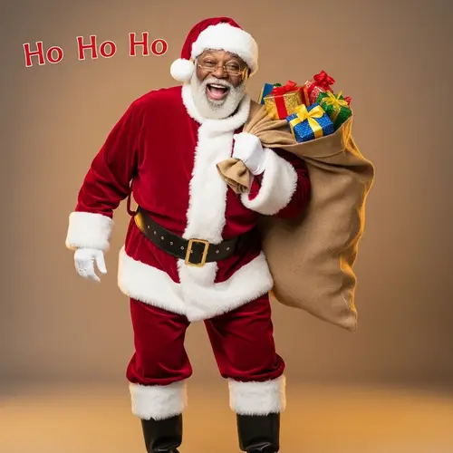 Cheerful Black Santa Claus Carrying Toy Sack | Festive Portrait