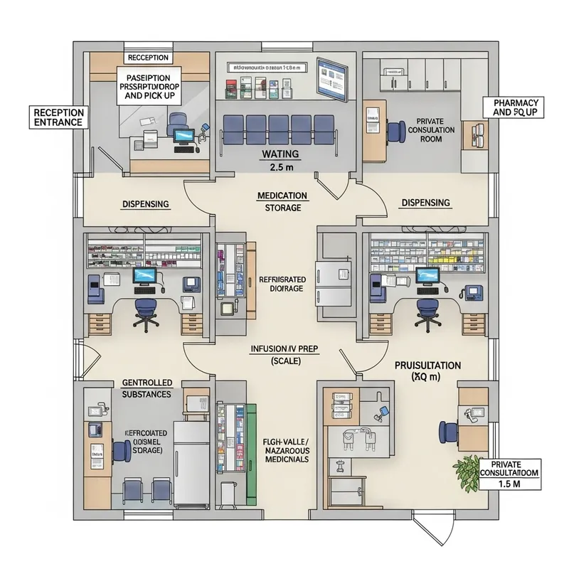 Optimal Hospital Pharmacy Floor Plan in 15 Sqm