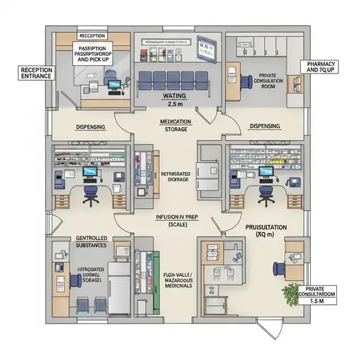 Efficient Hospital Pharmacy Design | Floor Plan in 15 sqm