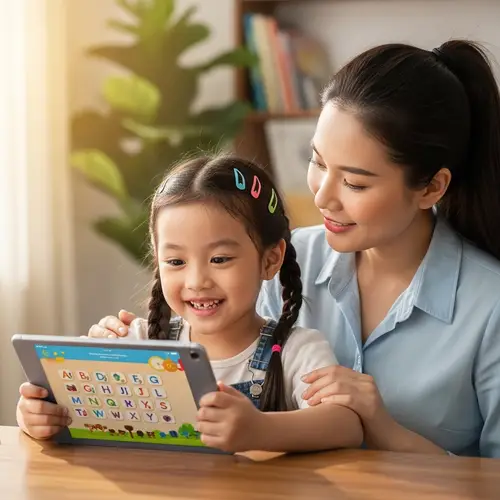 Happy Vietnamese Girl Using Monkey Junior App