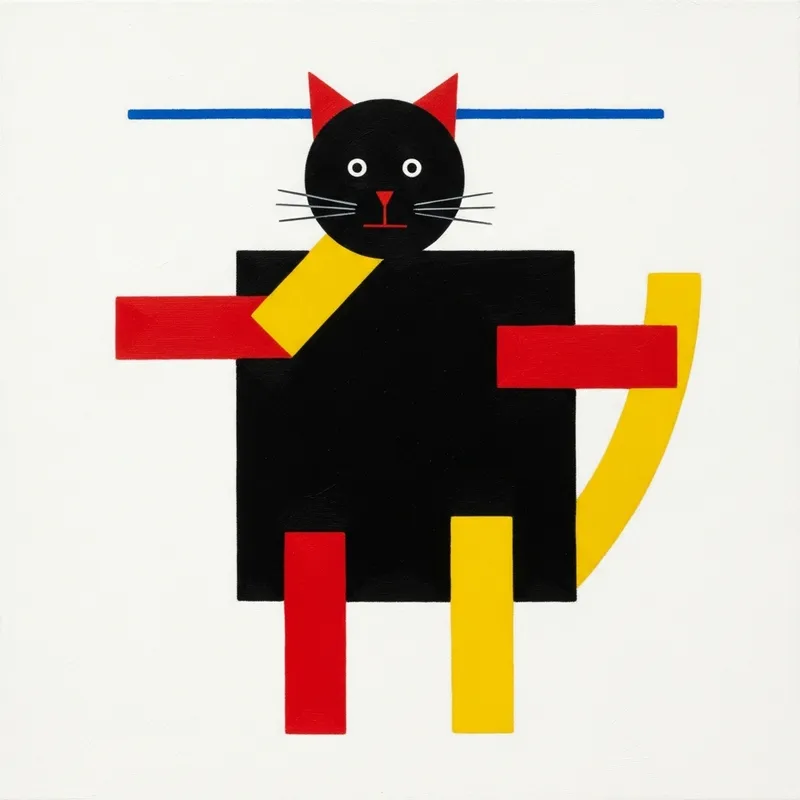 Suprematist Style Cat Art | Geometric Forms & Bold Colors