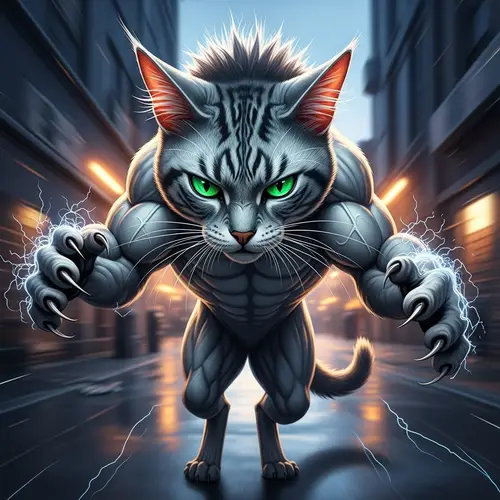 Energetic Cat in Action: Strength and Vitality
