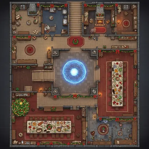 Medieval Mansion D&D Map with Magical Sphere - Holiday Season Decor
