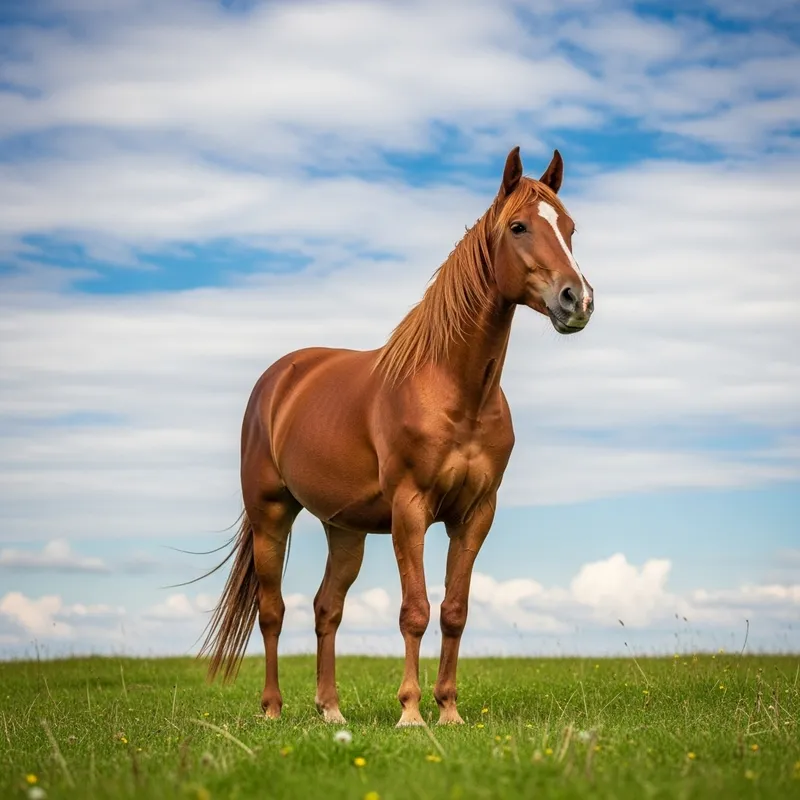 Majestic Horse in Vibrant Meadow | Nature's Graceful Beauty