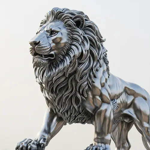 Silver Lion Statue: Intimidating Elegance in Sculpted Metal