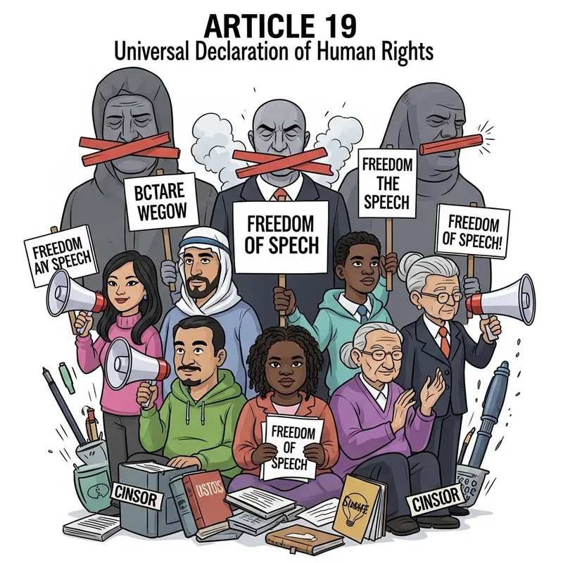 Diverse Group Advocating Freedom of Speech and Social Change | Idea Caricature