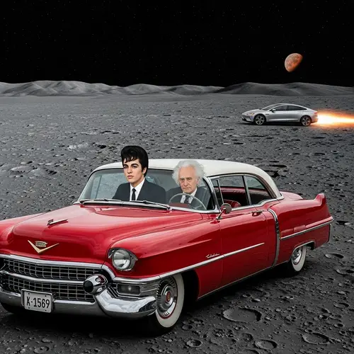Elvis & Einstein in 1950 Cadillac | Moon South Pole