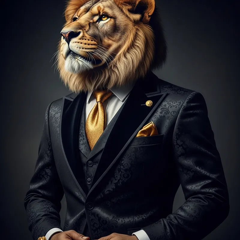 Lion in Gucci Suit - High-Fashion Elegance