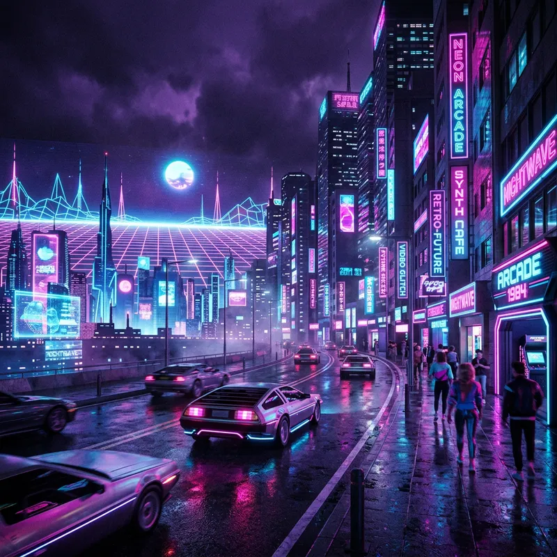 1980s Synthwave Aesthetic | Retro-Futuristic Urban Scene