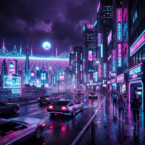 Retro-Futuristic Synthwave Imagery | Neon Lights Urban Scene