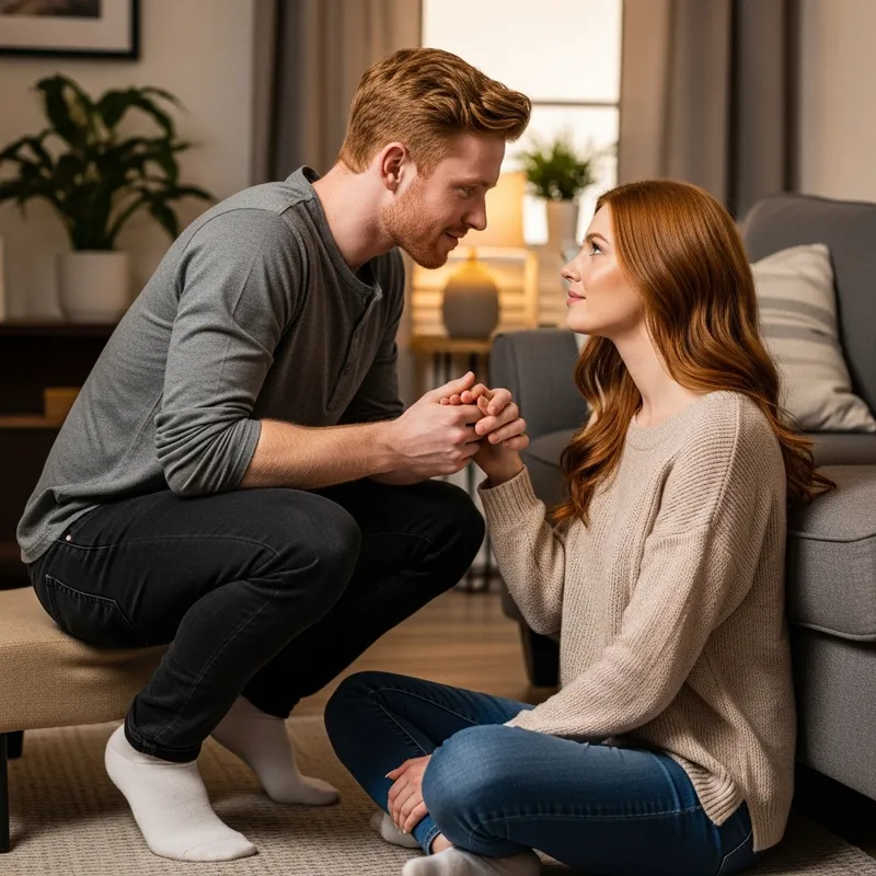 Tranquil Redheaded Couple's Intimate Moment in Cozy Home
