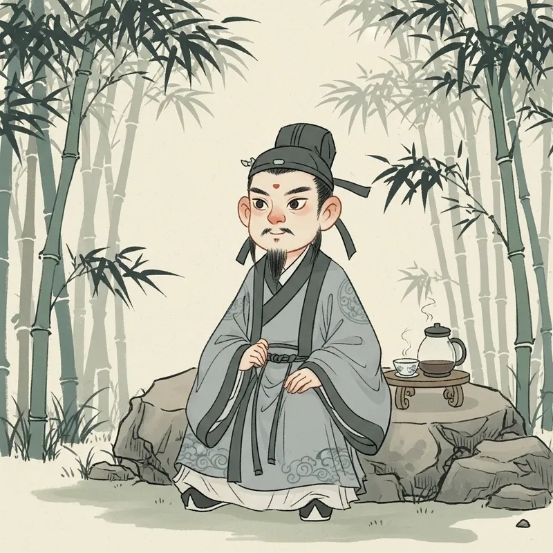 Classical Q-Style Scholar in Hanfu amidst Bamboo Forest