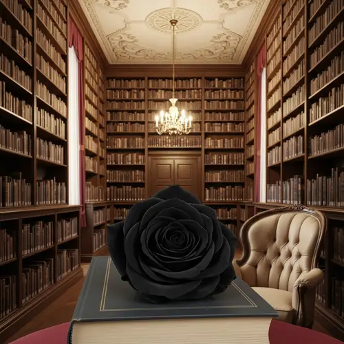 Black Rose on a Dead Man in a Library – Mysterious Beauty