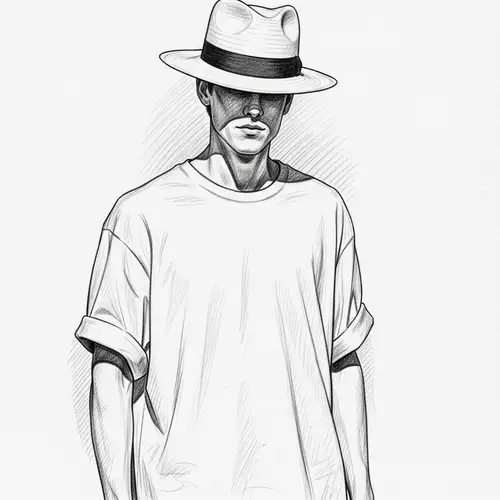 Stylish Celebrity-Inspired Figure in White T-Shirt and Panama Hat