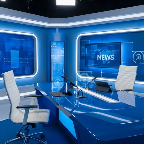 Modern 2024 News Bulletin in Blue and White | News Set Design
