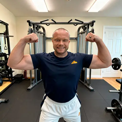 Dynamic Fitness Influencer in Home Gym Setup