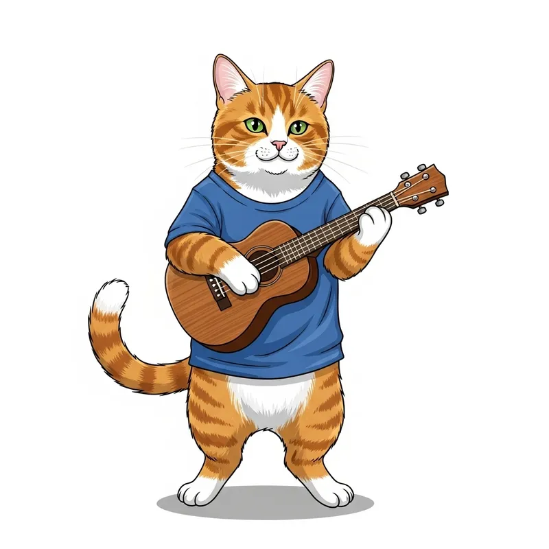 Charming Cat Playing Ukulele - Musical Feline Image